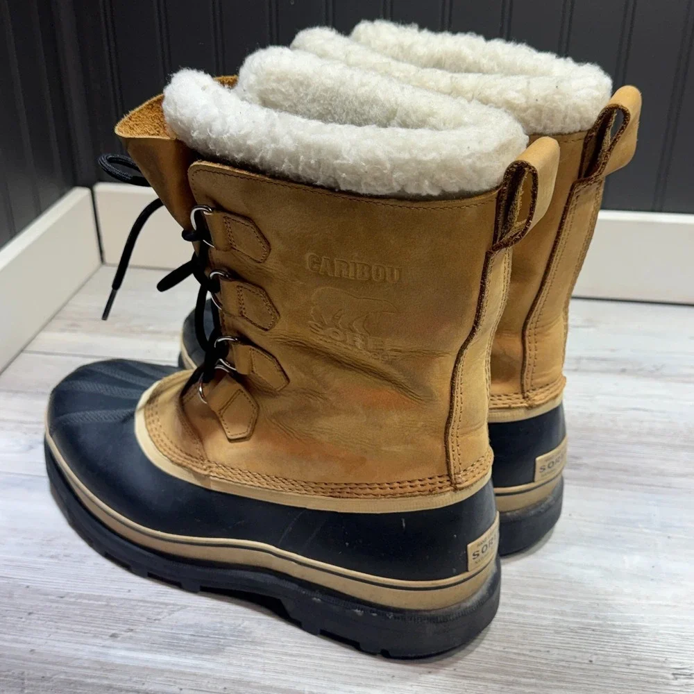 Sorel Waterproof Lined Men's Snow Boots Tan Black White Lace Up US 11
